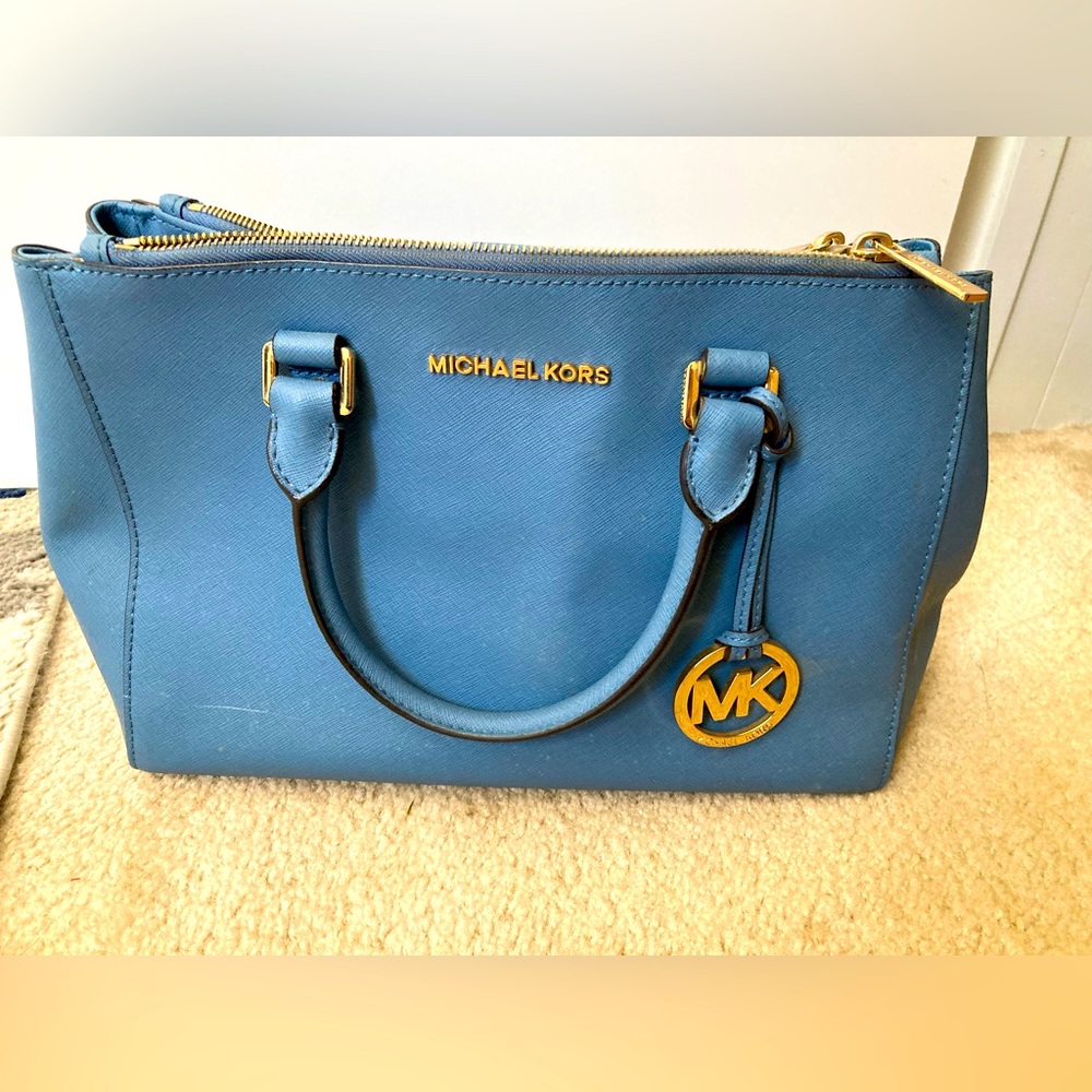 Michael Kors Large Selma Saffiano Leather Satchel in Heritge Blue
